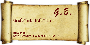 Gnámt Béla névjegykártya